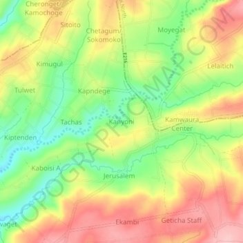 Carte topographique Kanyoni, altitude, relief