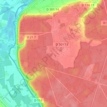 Carte topographique Les Vieilles Ventes, altitude, relief