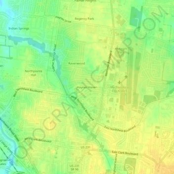 Carte topographique Haynes Haven, altitude, relief