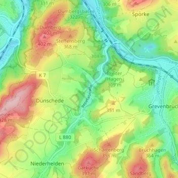 Carte topographique Röllecken, altitude, relief