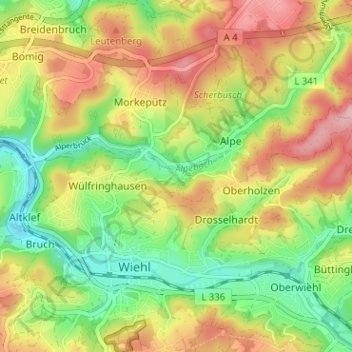 Carte topographique Dahl, altitude, relief