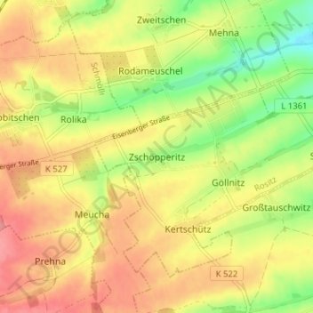 Carte topographique Zschöpperitz, altitude, relief