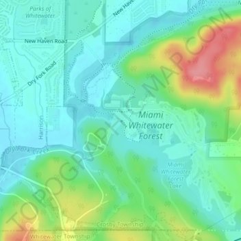 Carte topographique Miami Whitewater Forest Dam, altitude, relief