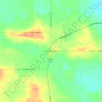 Carte topographique West Bloomfield, altitude, relief