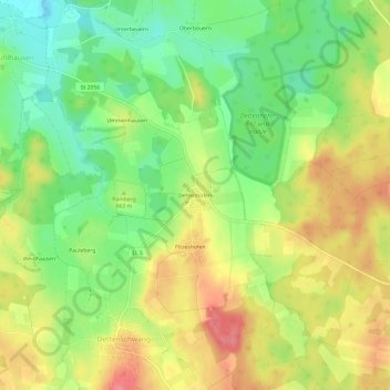 Carte topographique Dettenhofen, altitude, relief