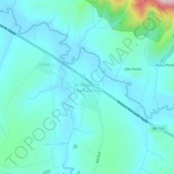 Carte topographique Jaranápolis/ Três Ranchos, altitude, relief