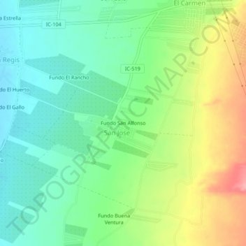 Carte topographique Fundo San Alfonso, altitude, relief