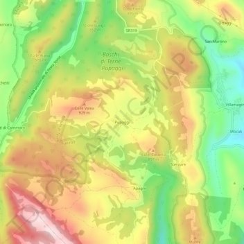 Carte topographique Pupaggi, altitude, relief