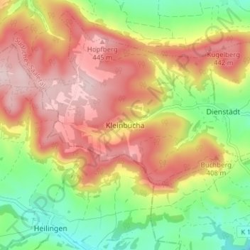 Carte topographique Kleinbucha, altitude, relief