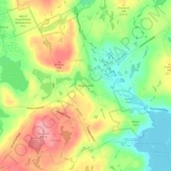 Carte topographique West Sutton, altitude, relief