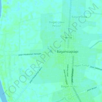 Carte topographique Bagan Barat, altitude, relief