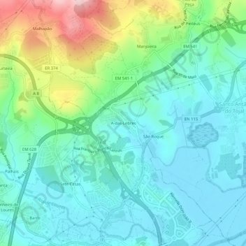 Carte topographique A-das-Lebres, altitude, relief