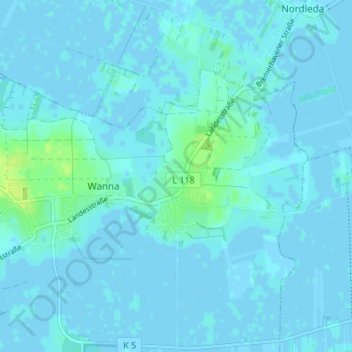 Carte topographique Osterwanna, altitude, relief
