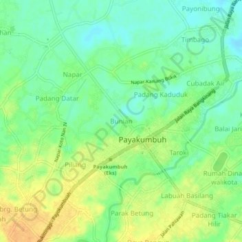 Carte topographique Bunian, altitude, relief