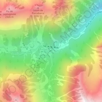 Carte topographique Pont d'Espagne, altitude, relief