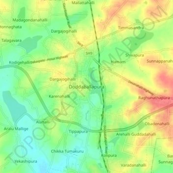 Carte topographique Doddaballapura, altitude, relief