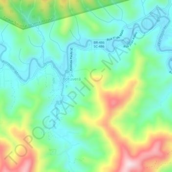 Carte topographique Botuverá, altitude, relief