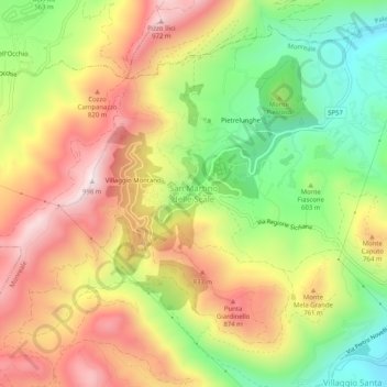 Carte topographique San Martino delle Scale, altitude, relief