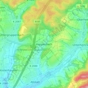 Carte topographique Happenbach, altitude, relief