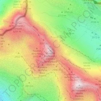 Carte topographique Cilindro de Marboré, altitude, relief