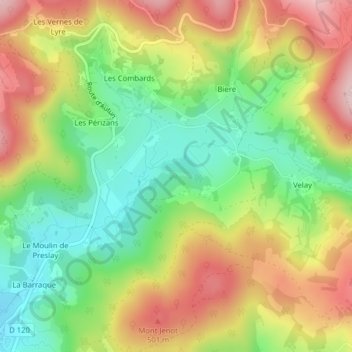 Carte topographique Les Fougerets, altitude, relief