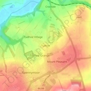 Carte topographique Tudhoe, altitude, relief