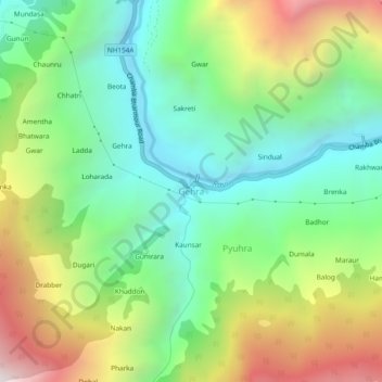 Carte topographique Gehra, altitude, relief