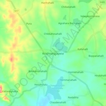 Carte topographique Krishnarajapete, altitude, relief