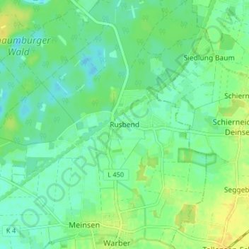 Carte topographique Rusbend, altitude, relief