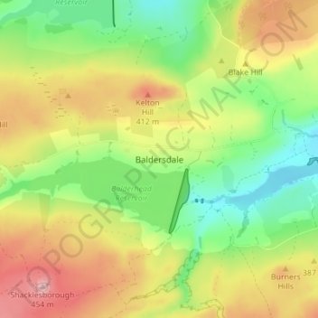Carte topographique Baldersdale, altitude, relief