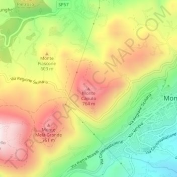 Carte topographique Monte Caputo, altitude, relief