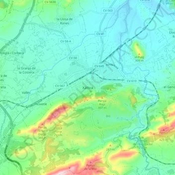 Carte topographique Xàtiva, altitude, relief