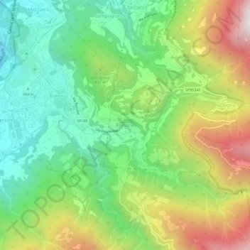 Carte topographique Prestine, altitude, relief