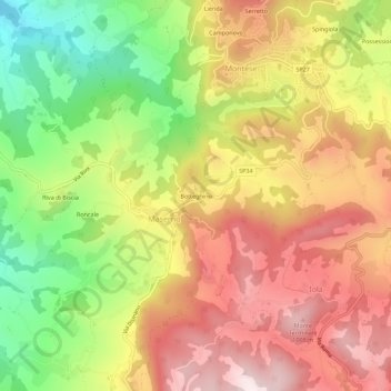 Carte topographique Botteghino, altitude, relief