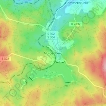 Carte topographique Muldenberg, altitude, relief