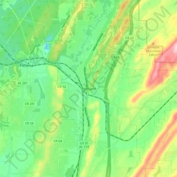 Carte topographique Pelham, altitude, relief