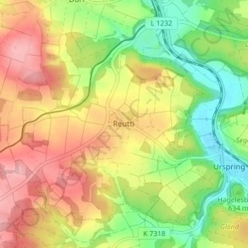 Carte topographique Reutti, altitude, relief