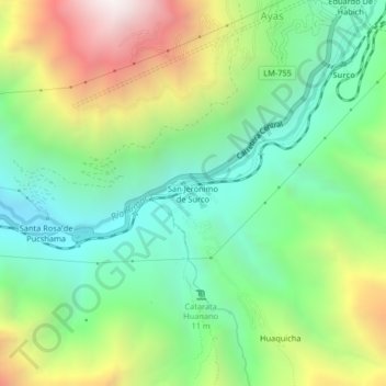 Carte topographique San Jerónimo de Surco, altitude, relief