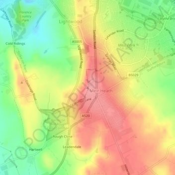 Carte topographique Meir Heath, altitude, relief