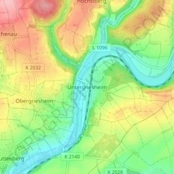 Carte topographique Untergriesheim, altitude, relief