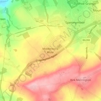 Carte topographique Middlestone Moor, altitude, relief