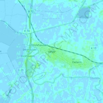 Carte topographique Velde, altitude, relief