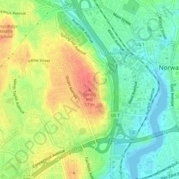 Carte topographique Spring Hill, altitude, relief