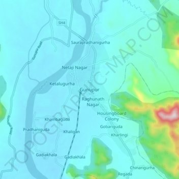 Carte topographique Gunupur, altitude, relief
