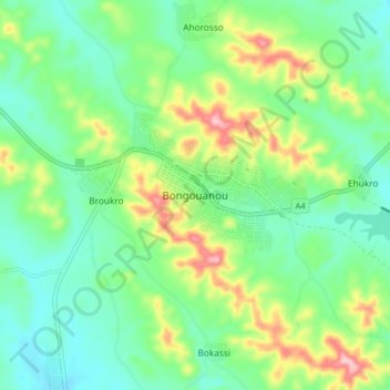 Carte topographique Bongouanou, altitude, relief