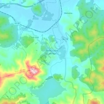 Carte topographique Bekouche Lakhdar, altitude, relief
