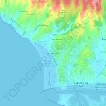 Carte topographique Praia de Buarcos, altitude, relief