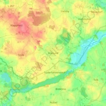 Carte topographique Böklund, altitude, relief