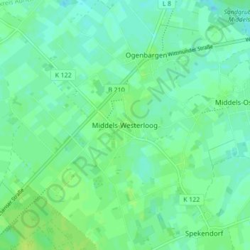 Carte topographique Middels-Westerloog, altitude, relief