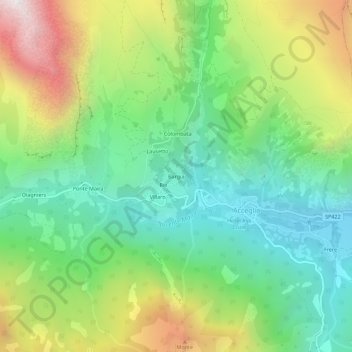 Carte topographique Bargia, altitude, relief